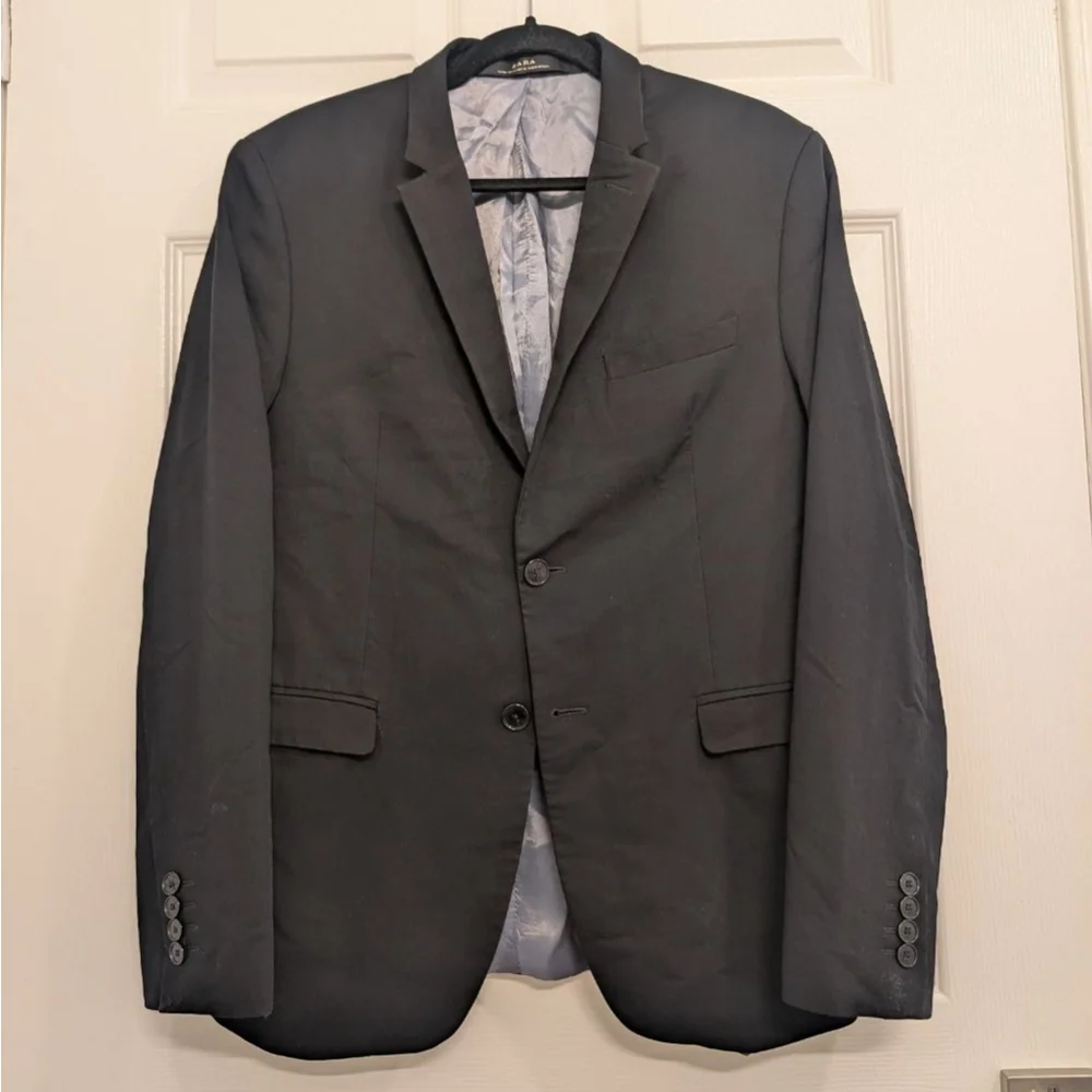 Men's ZARA Black Blazer 40L with Blue Lining